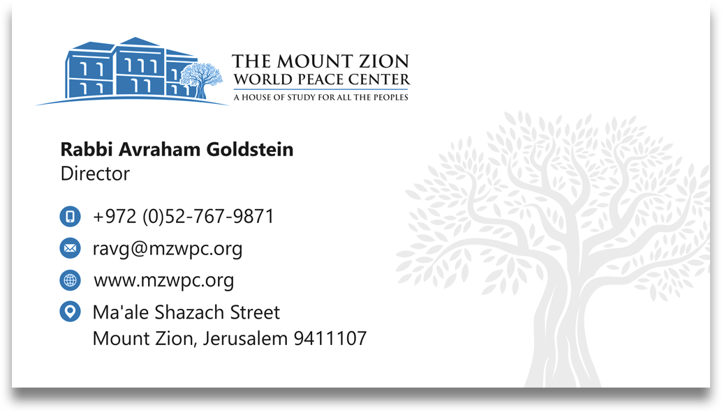 Business Card Design for The Mount Zion World Peace Center
